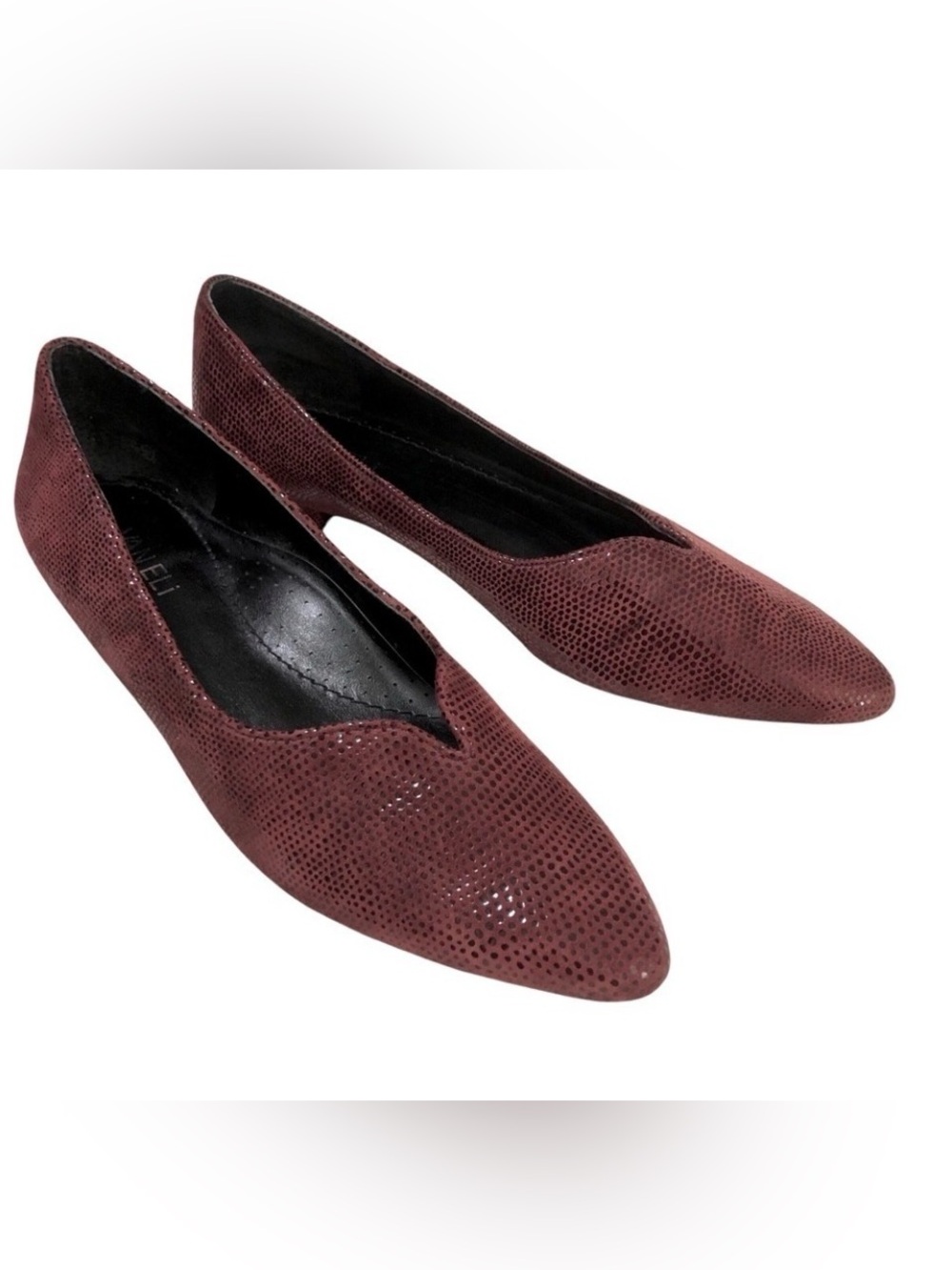 Vaneli Ganet Burgundy Leather Lizard Embossed Pointed Toe Flats Shoes 10N